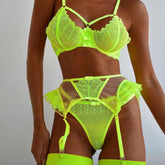 Conjunto de lencería fluorescente con costura de encaje